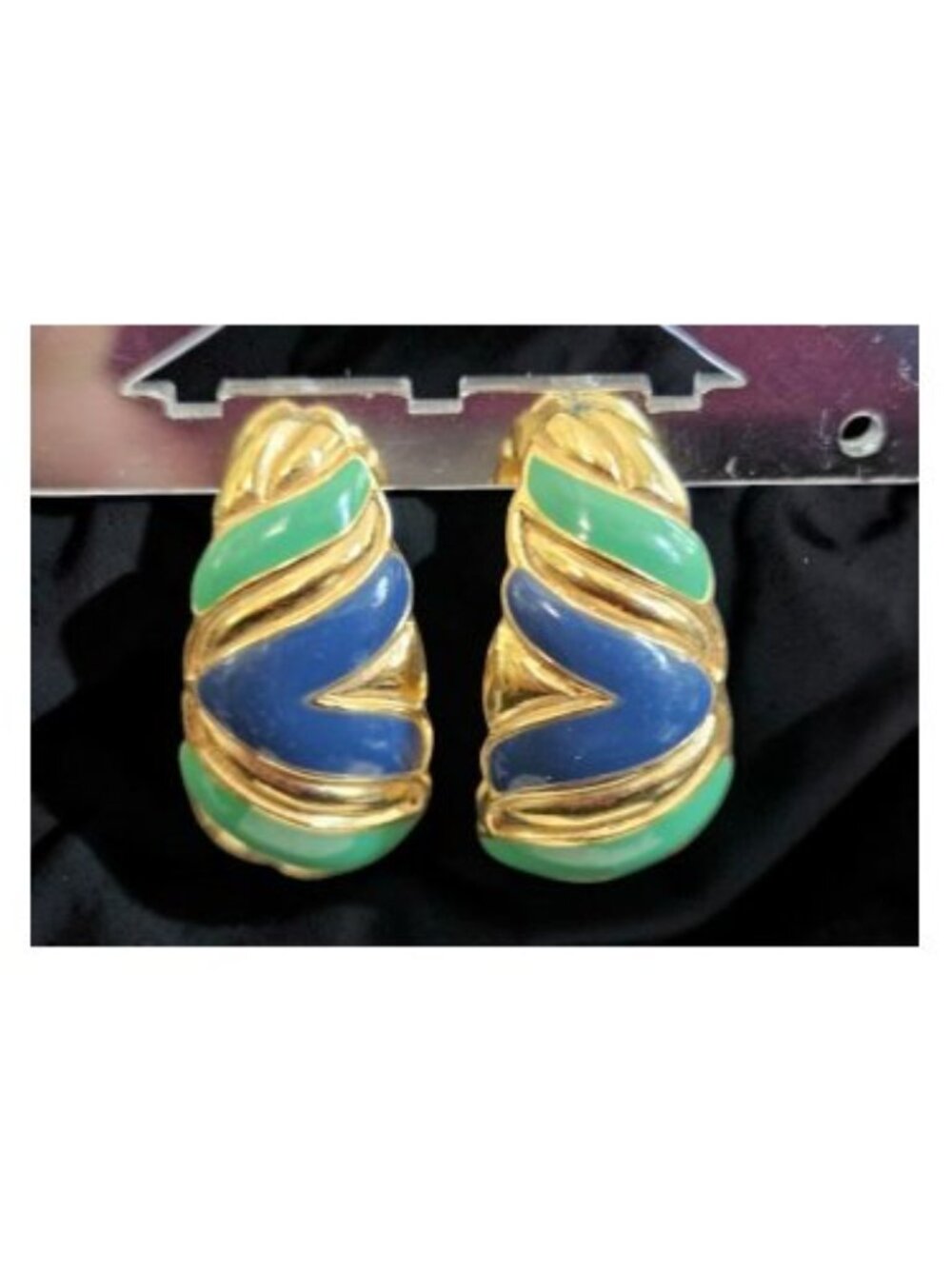 Vintage AVON Goldtone with Blue and Green Drop Stud Earrings
